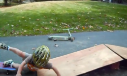 little guy fails on skateboard